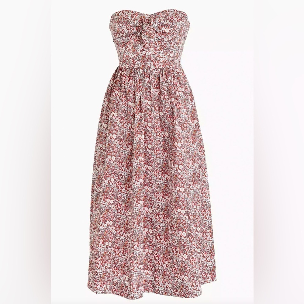 J. CREW Liberty Tie Front Strapless Dress In Cherry Multi